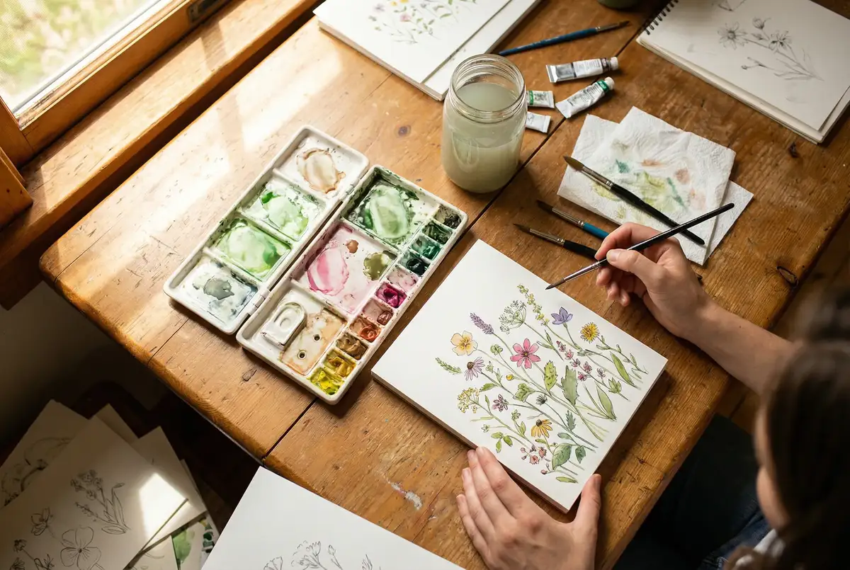 水彩课堂教学场景 - 探花